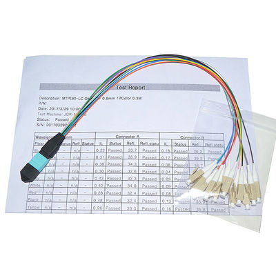 12 cavo di toppa su misura della fibra del centro 0.9mm MPO 1M monomodale Fanout